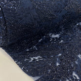Lacey Navy Polyamide Patterned Sequin Heavy Evening Wear Fabric Bolt