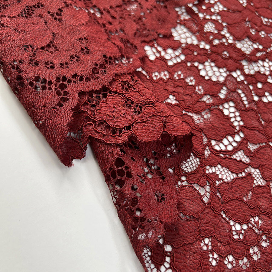 Lady In Red Lace Polyester Floral Dress Fabric Fold