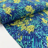 Lagoon Viscose Blue Yellow Abstract Dress Fabric Bolt