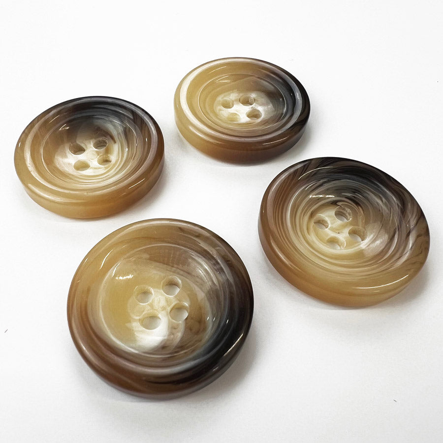 Large 4 Hole Plastic Brown Horn Effect Round Buttons 30mm Pk4 Row