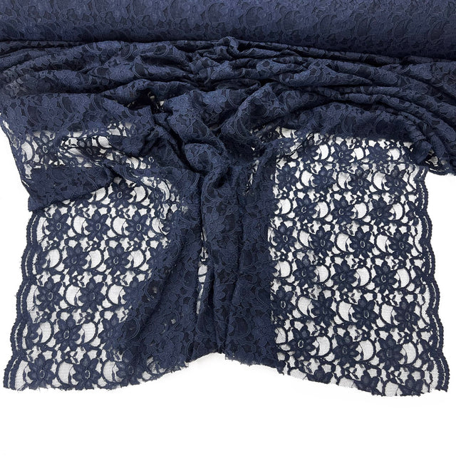 Large Corded Flower Polyester Lace Dress Fabric Lace Navy