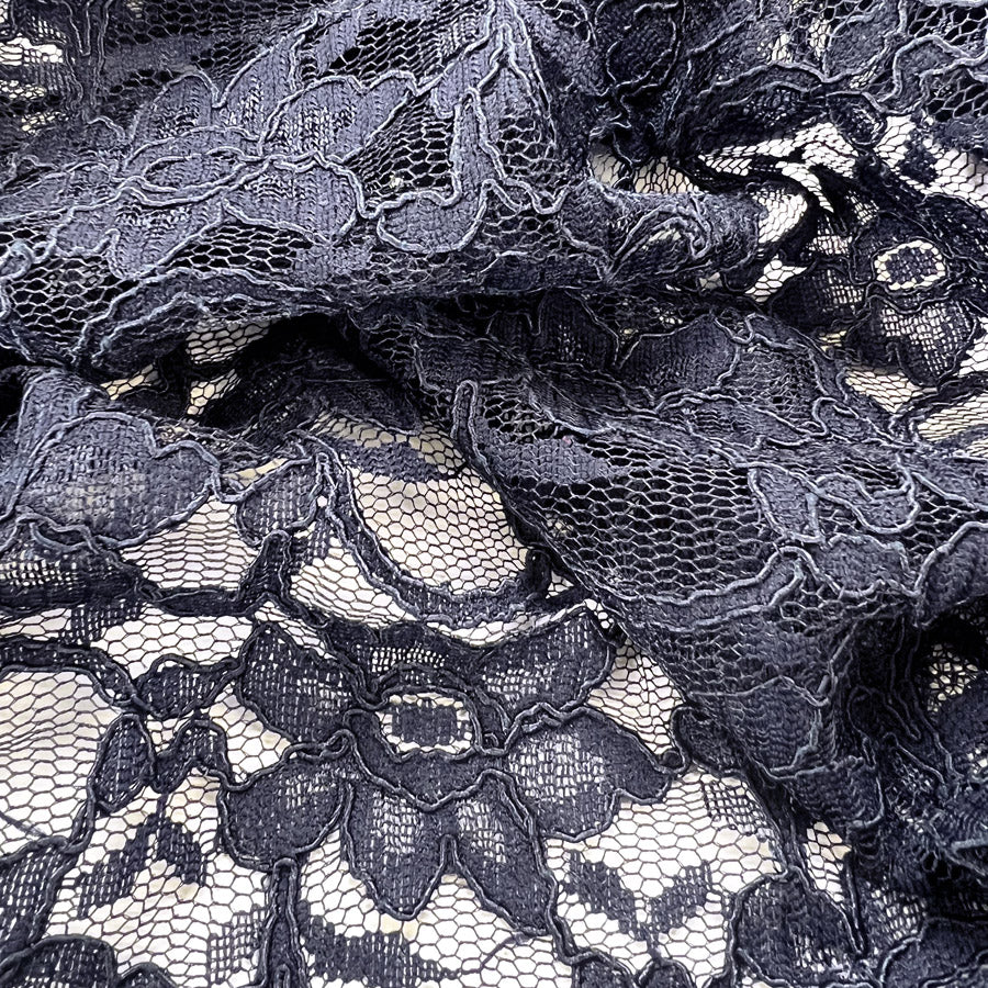 Large Corded Flower Polyester Lace Dress Fabric Lace Navy