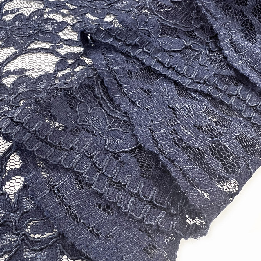 Large Corded Flower Polyester Lace Dress Fabric Lace Navy Fold