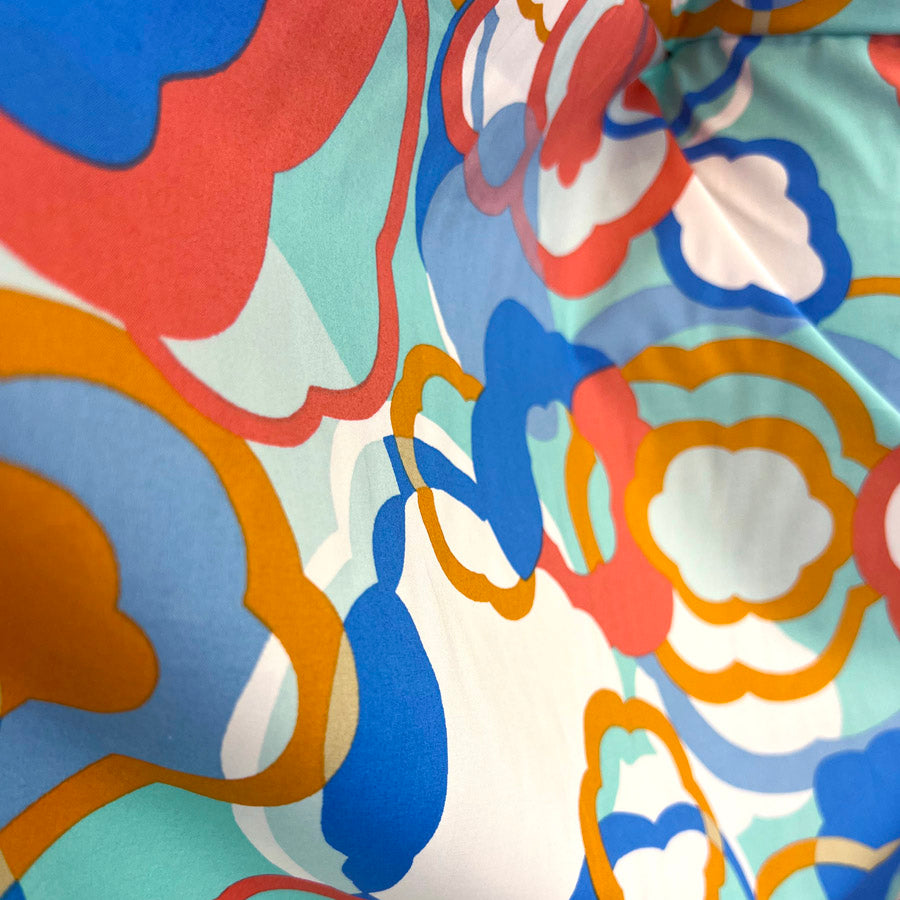 Large Floral Print Dress Fabric Pima Cotton Lawn Oceans Coral Drape