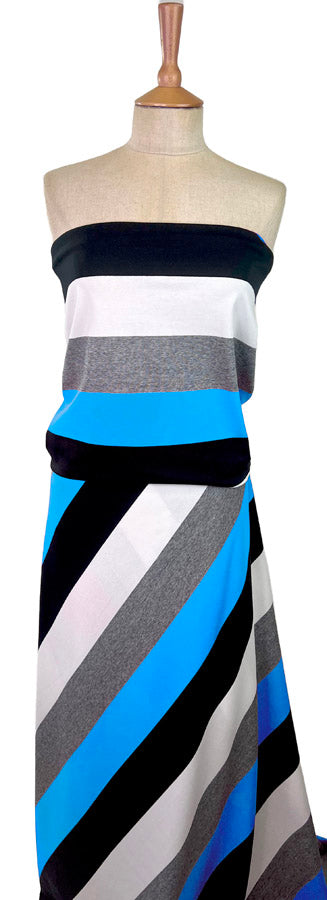 Large Stripe Jersey Dress Fabric Bold Lines Blue
