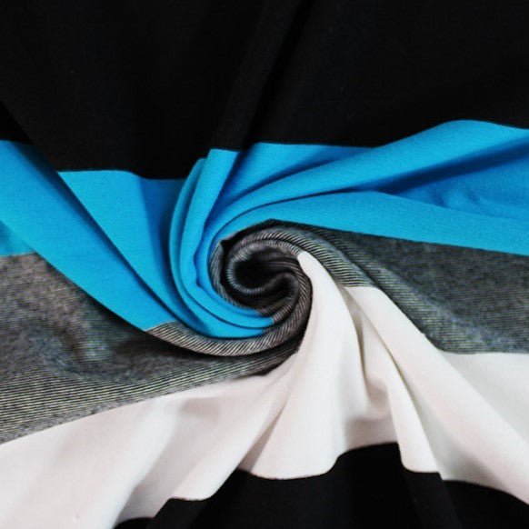 Large Stripe Jersey Dress Fabric Bold Lines Blue Twist