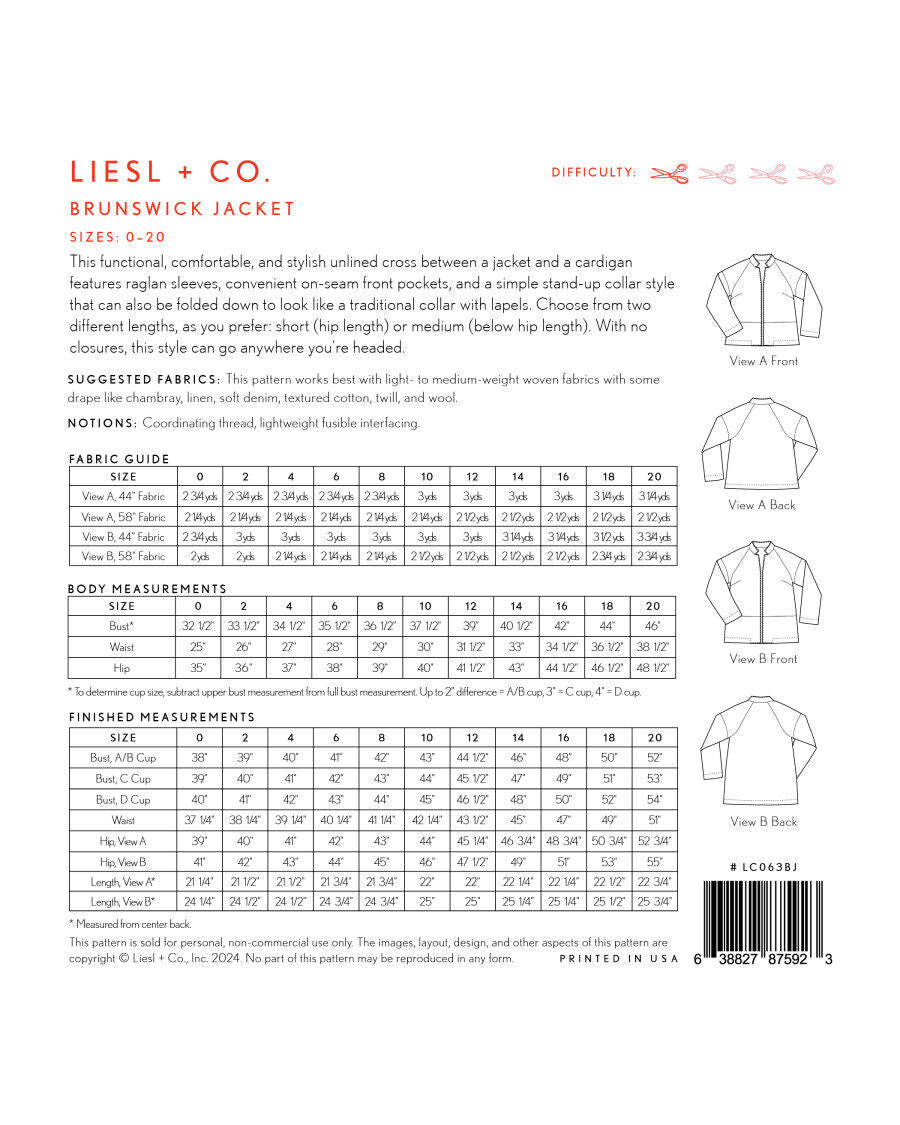 Liesl And Co Brunswick Jacket Pattern Back Cover