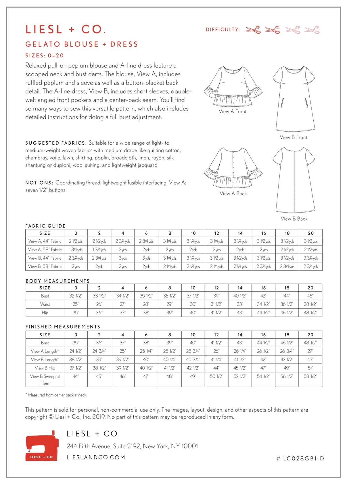 Liesl And Co Gelato Blouse   Dress Pattern Back