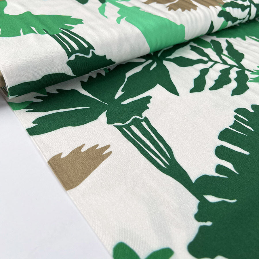 Light And Lush Canopy Clash Green White Viscose Twill Turkish Fabric Bolt