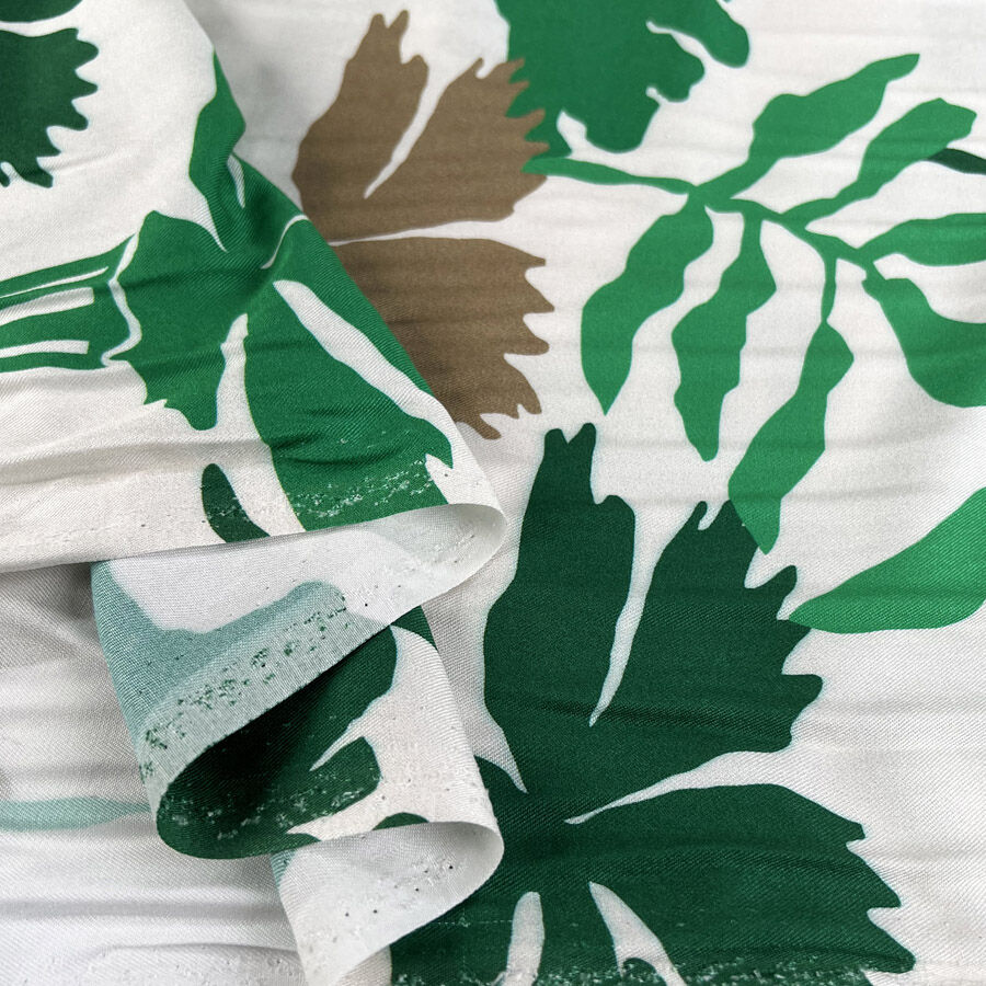 Light And Lush Canopy Clash Green White Viscose Twill Turkish Fabric Fold