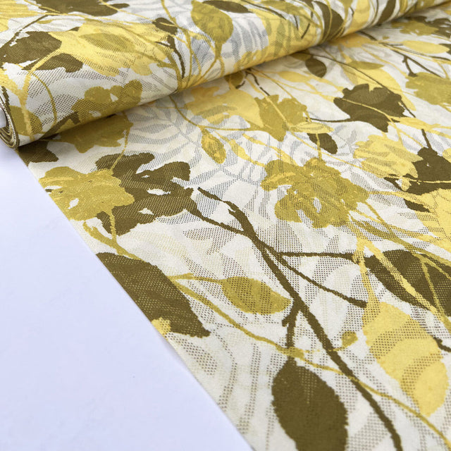 Light And Lush Honeyveil White Yellow Leaf Print Viscose Twill Turkish Fabric Bolt