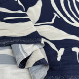 Light And Lush Inkflow Navy White Large Leaf Floral Print Viscose Twill Turkish Fabric Fold
