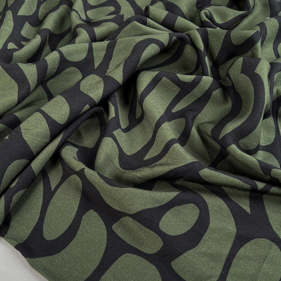 Light And Lush Stoneleaf Green Black Viscose Twill Turkish Fabric
