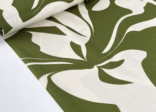 Light And Lush Wild Olive White Green Large Leaf Floral Print Viscose Twill Turkish Fabric Bolt