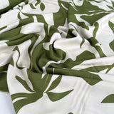 Light And Lush Wild Olive White Green Large Leaf Floral Print Viscose Twill Turkish Fabric