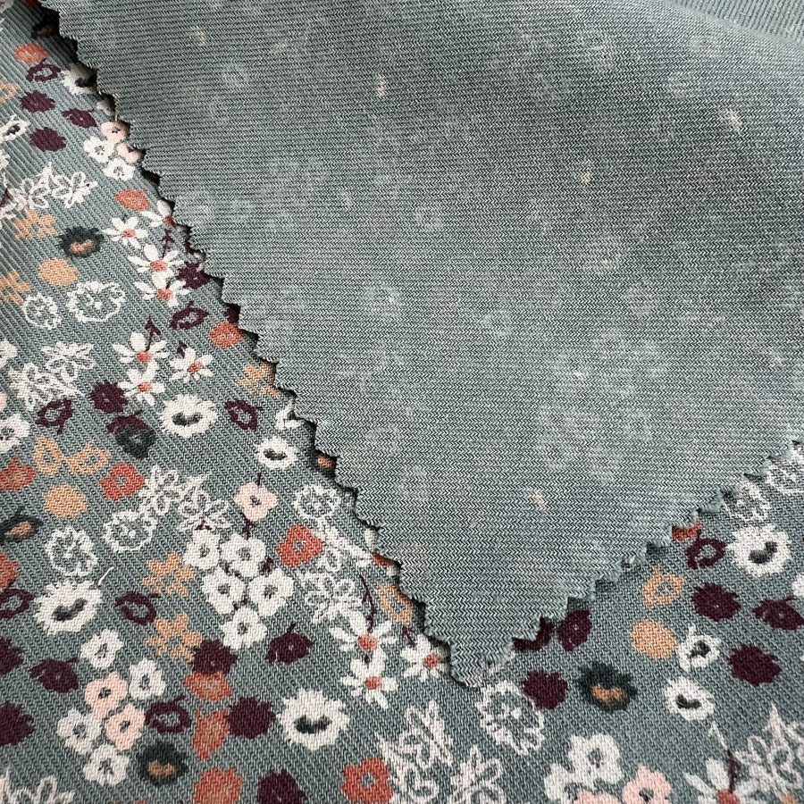 Liliana Cotton Twill Duck Egg Blue Floral Print Dress Fabric Fold