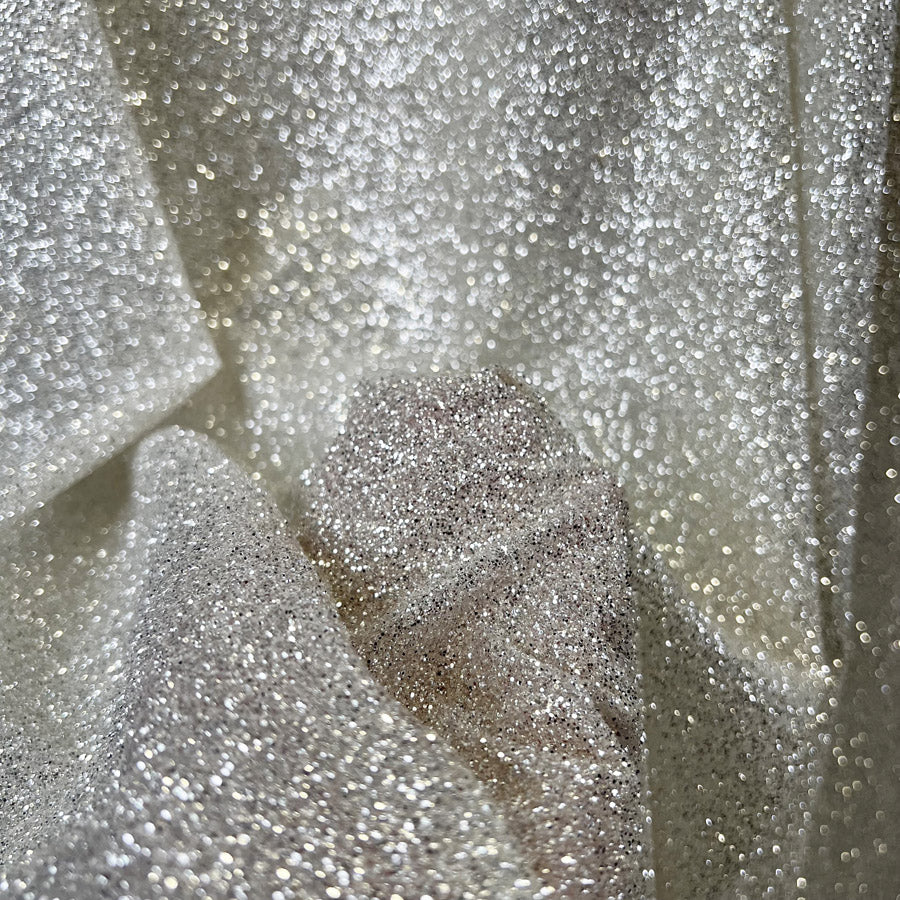Lily Chrystal Polyester Sparkly Silver Glitter Net Mesh Dress Fabric 4