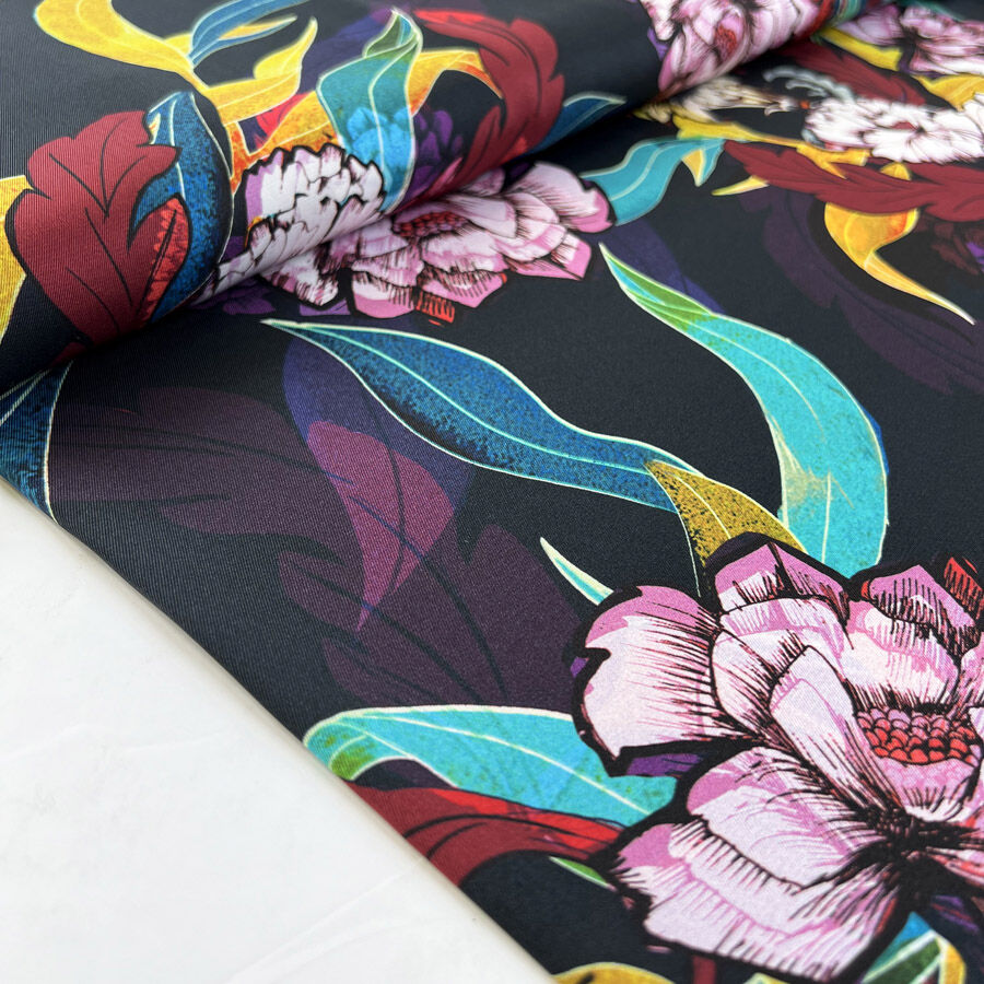 Limited Edition Addicted To You Polyester Floral Abstract Pink Blue Lightweight Dress Fabric Bolt