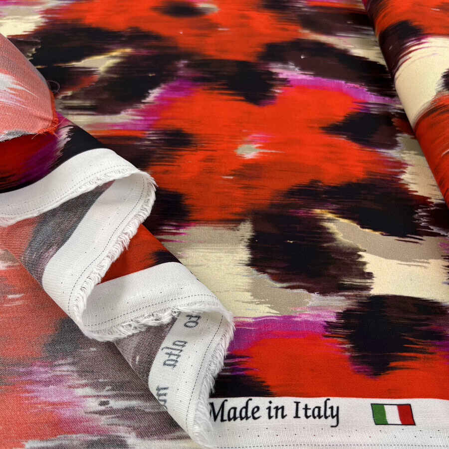 Limited Edition Feeling Good Viscose Italian Red Abstract Lightweight Dress Fabric Fold