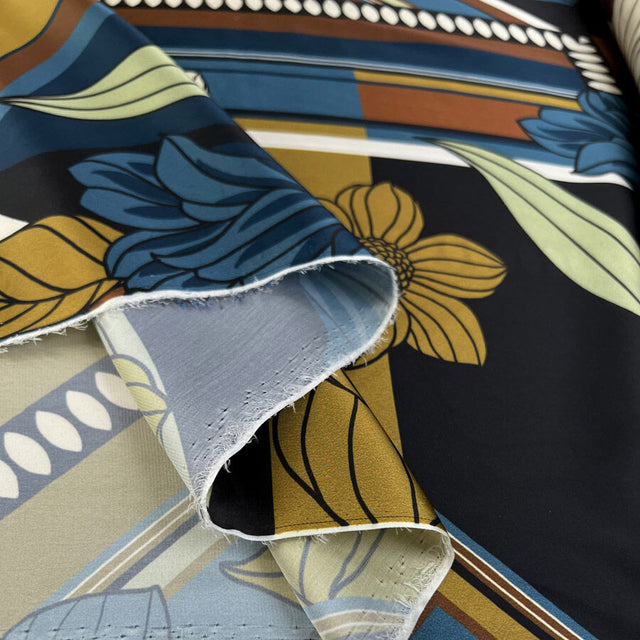Limited Edition Legacy Polyester Floral Abstract Brown Blue Lightweight Dress Fabric Fold