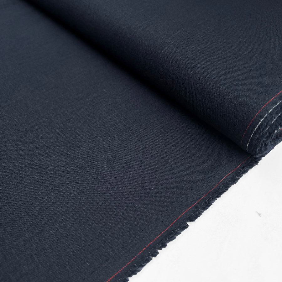 Linen Fusion Navy Viscose Blend Plain Dress Fabric Bolt