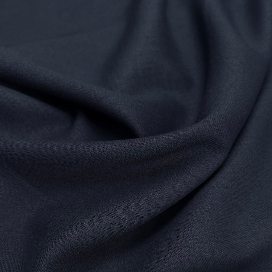 Linen Fusion Navy Viscose Blend Plain Dress Fabric