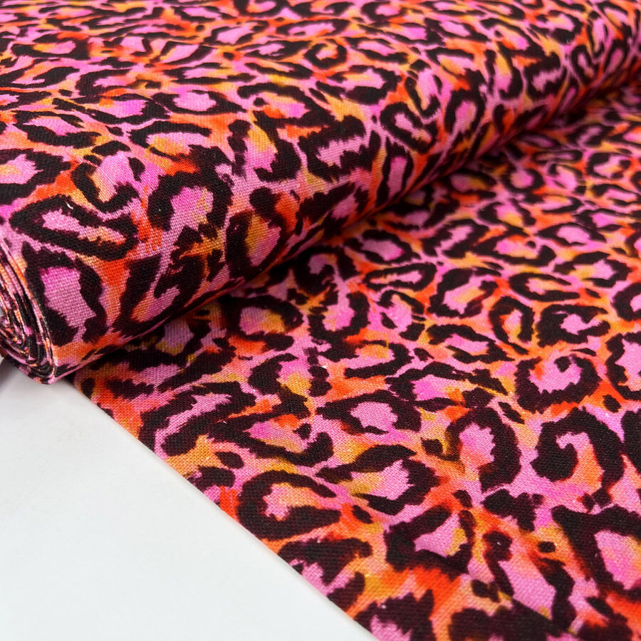 Linen Mix Prowla Rayon Cotton Pink Leopard Print Dress Fabric Bolt