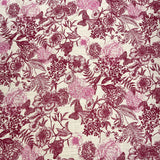 Linen Viscose Slub Butterfly Pink White Floral Woven Dress Fabric Print