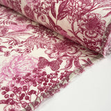 Linen Viscose Slub Butterfly Pink White Floral Woven Dress Fabric Roll