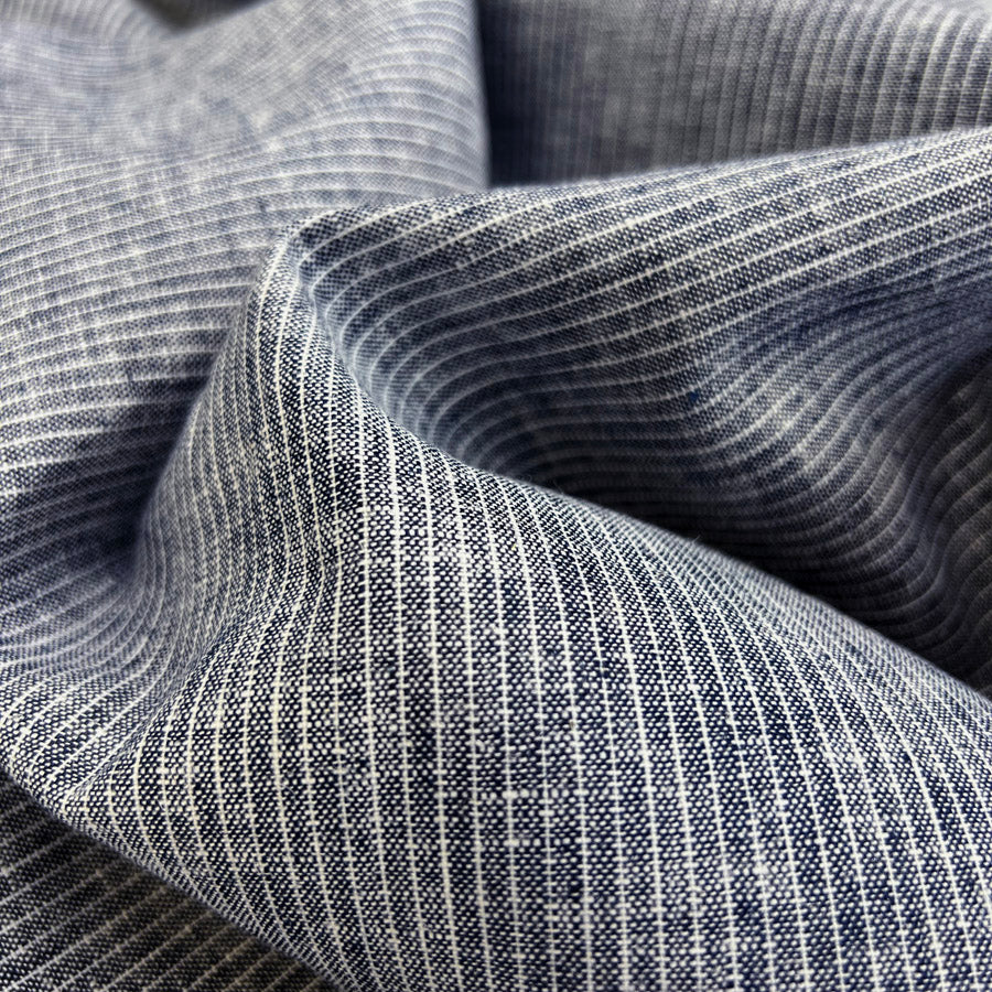 Linencotton Striped Dress Fabric  Don T Be Noisy Indigo