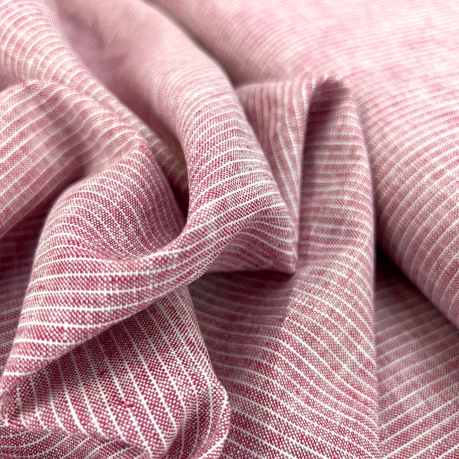 Linencotton Striped Dress Fabric  Don T Be Noisy Red