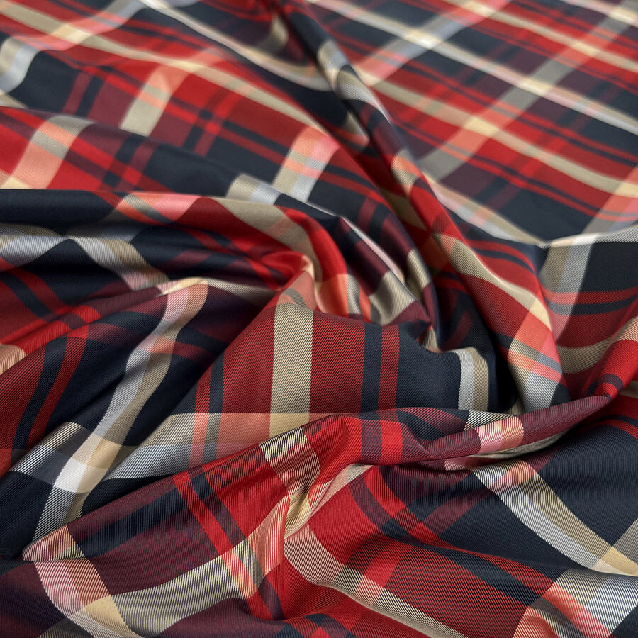 Lining Plaiding Along Polyester Navy Red Beige Check Lining Fabric