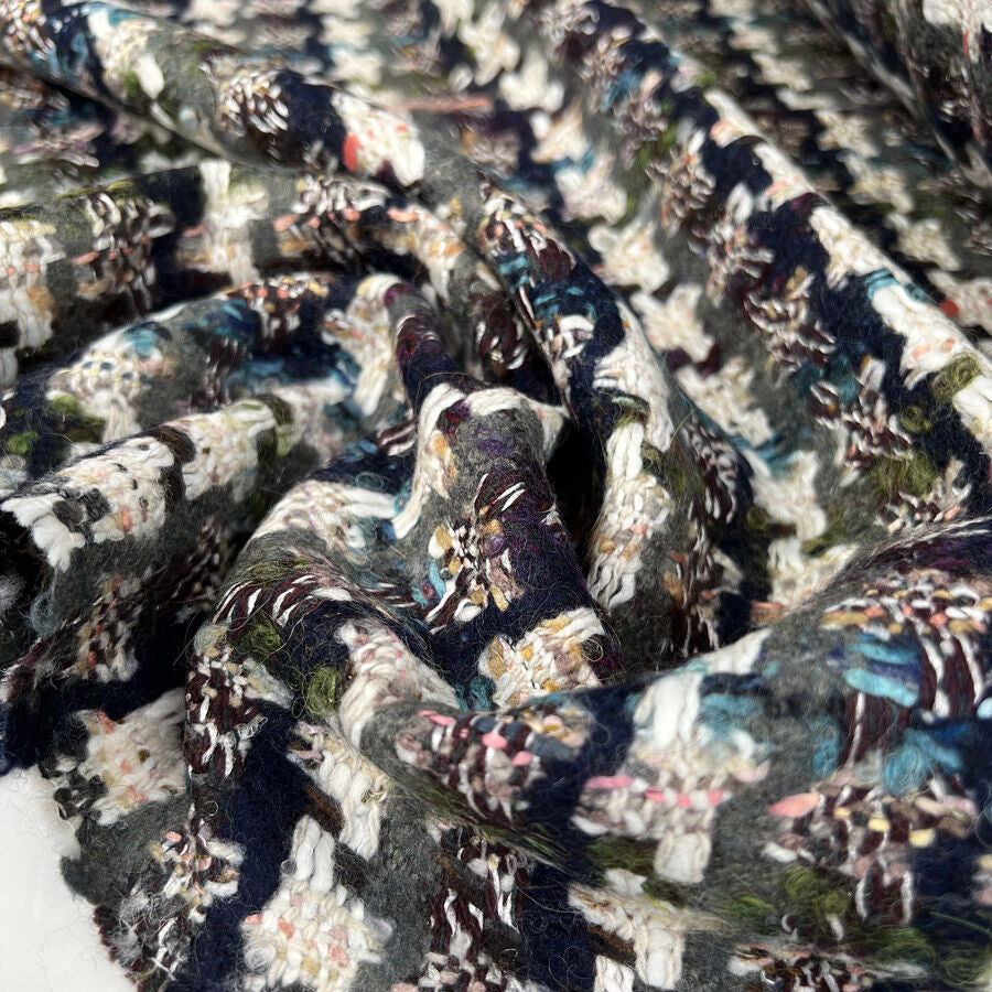 Linton Dior Evelyn Blue Green Wool Deadstock Ex Designer Tweed Coating Fabric