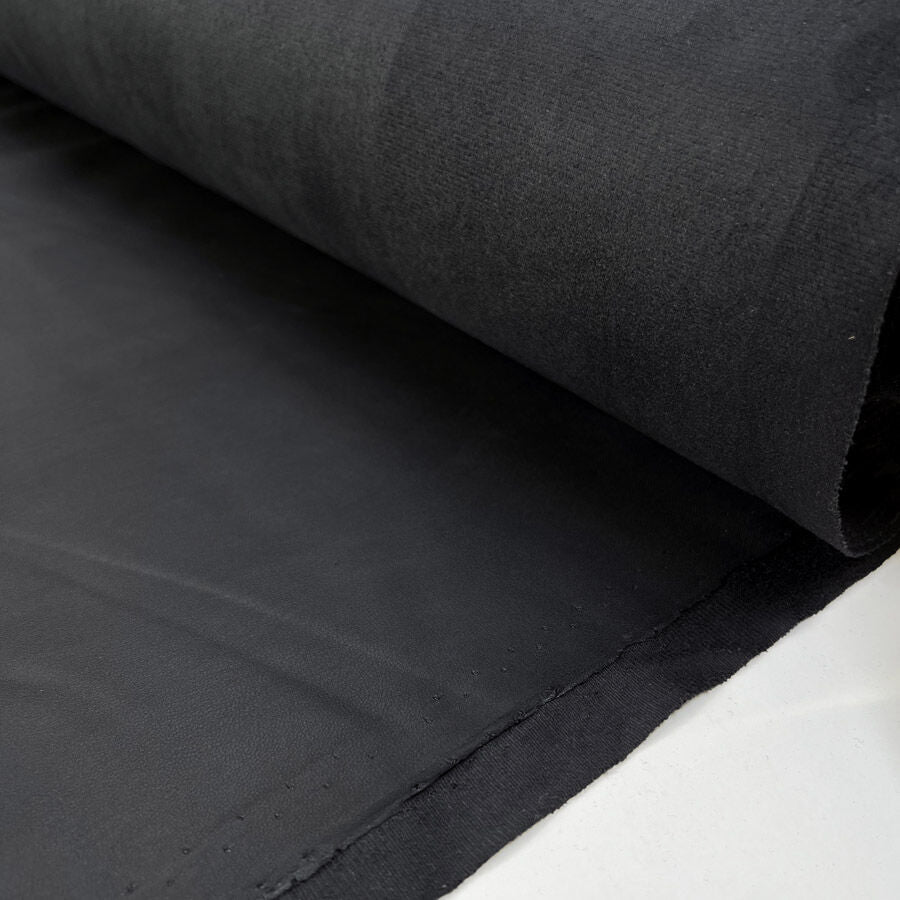 Listen Carefully Black Polyamide Velvet Ribbed Leather Dress Fabric Roll