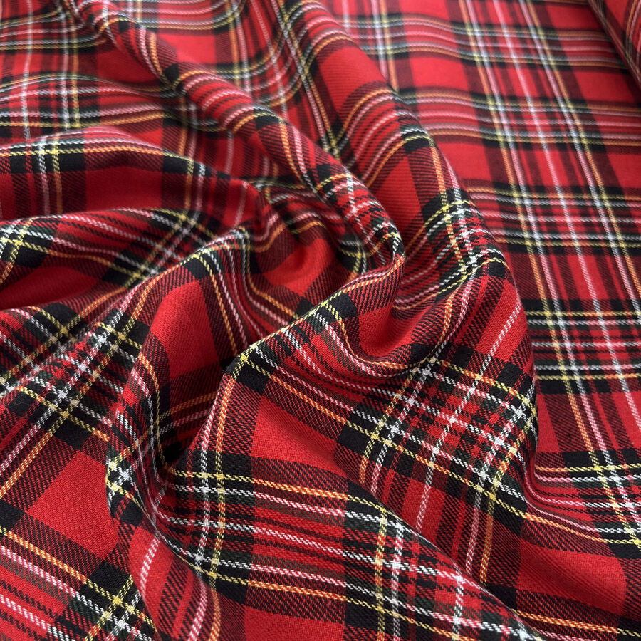 Loch plaid red cotton tartan check twill shirting fabric cu