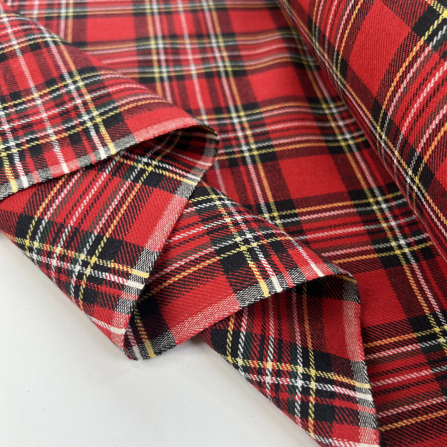 Loch plaid red cotton tartan check twill shirting fabric fold