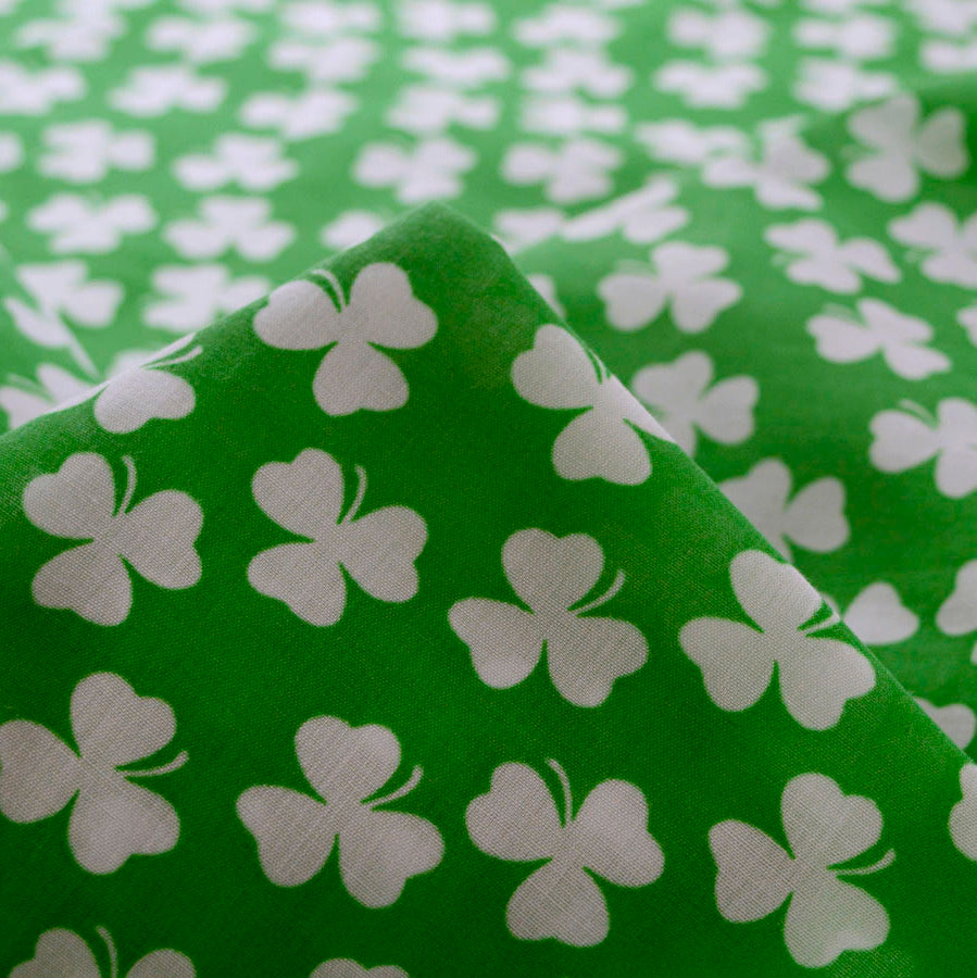 Lucky Clover Green Poly Cotton Dress Fabric Cu