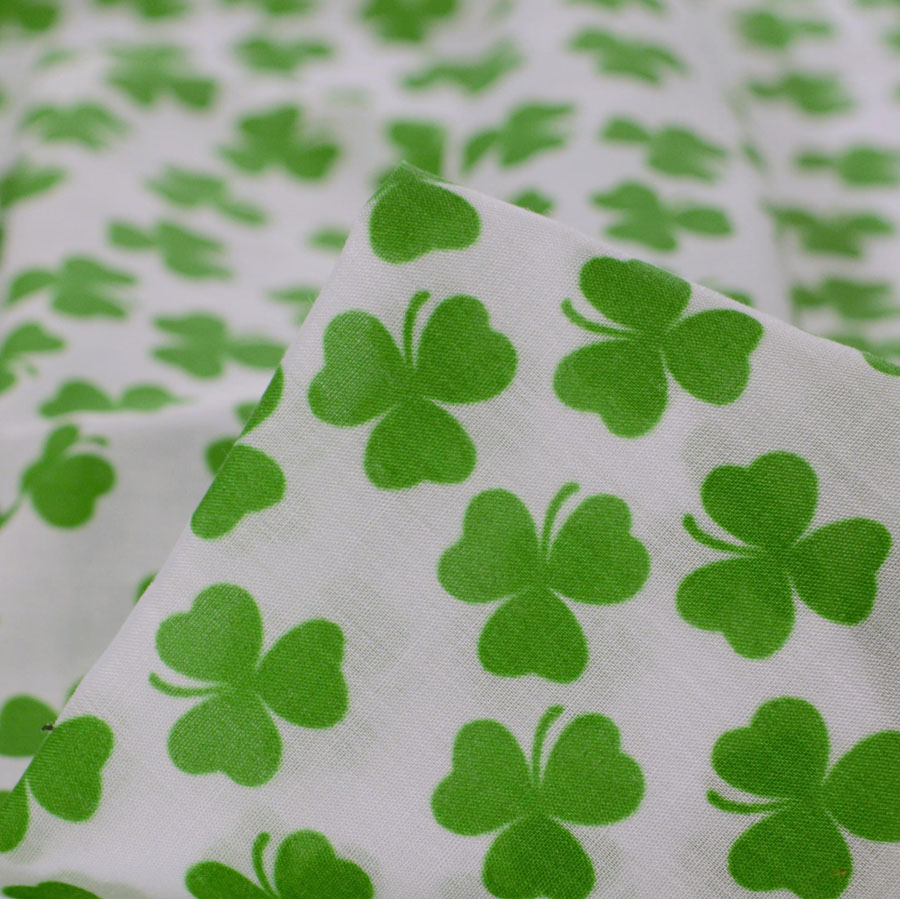 Lucky Clover White Poly Cotton Dress Fabric Cu