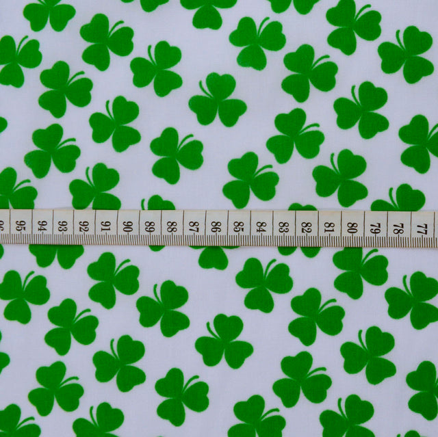 Lucky Clover White Poly Cotton Dress Fabric S