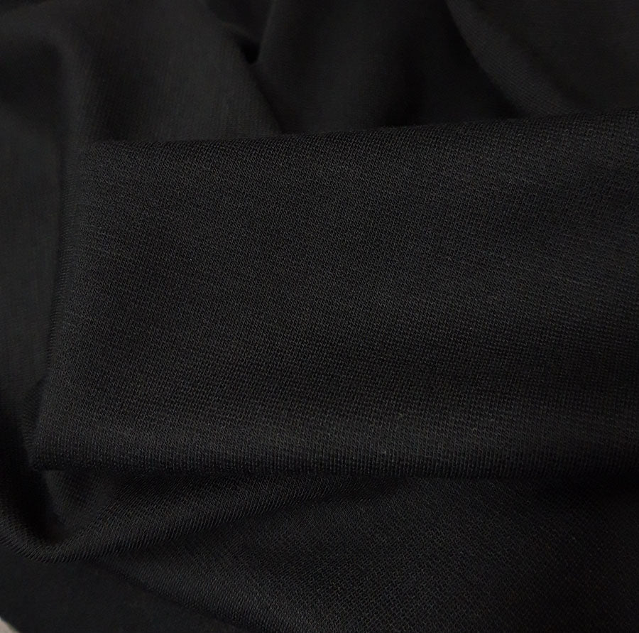 Luxury Ponte Black Plain Double Knitted Viscose Elastane Jersey Dress Close Up Fabric Photo