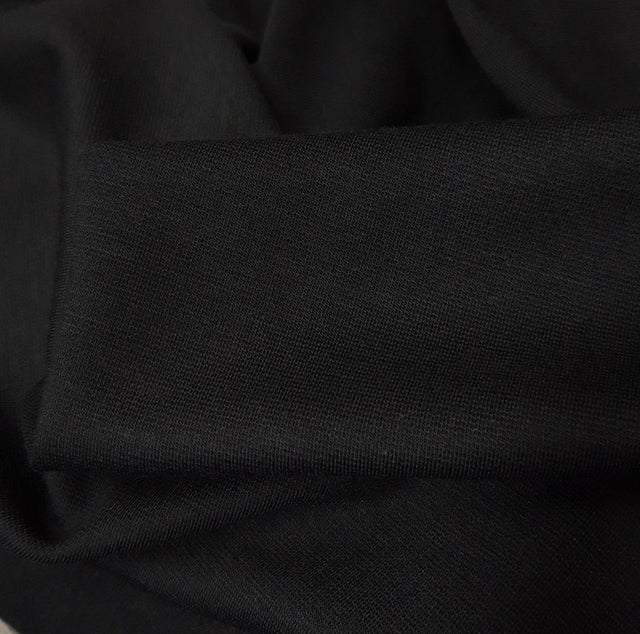 Luxury Ponte Black Plain Double Knitted Viscose Elastane Jersey Dress Close Up Fabric Photo