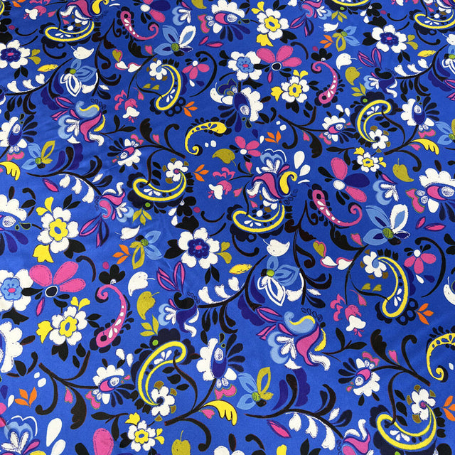 Luxury Italian Silk Livia Blue Pink Floral Paisley Deadstock Dress Fabric Print