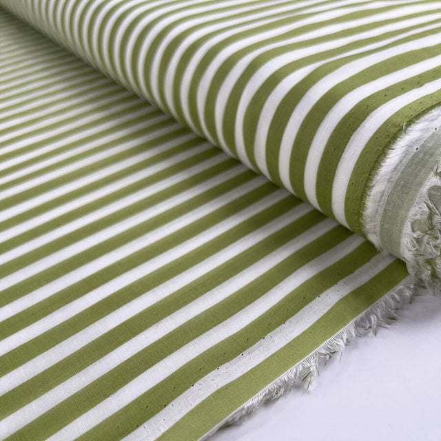 Lyocell Lime   Soda Green White Stripe Dress Fabric Bolt