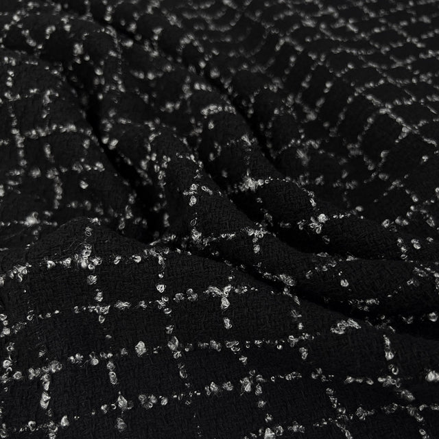Maddie black silver check viscose polyester boucle coating fabric cu