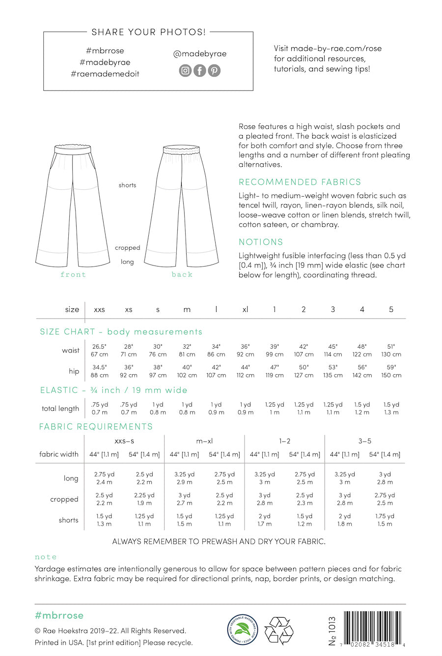 Made By Rae Rose Pants Pattern Back