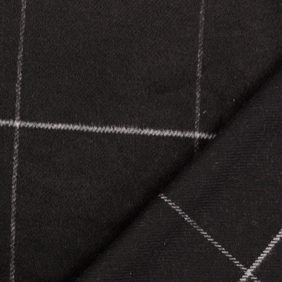 Madison Black Wool Polyester Check Coating Fabric Fold