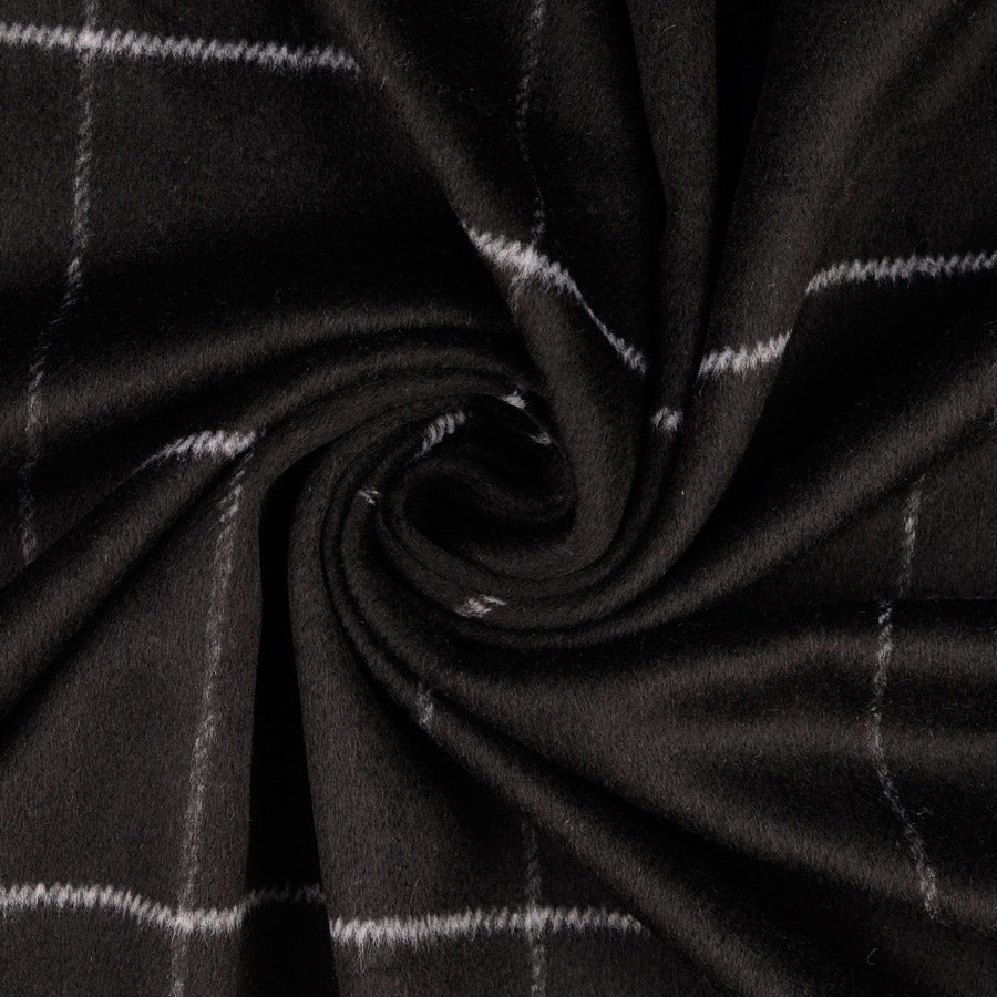 Madison Black Wool Polyester Check Coating Fabric Twist