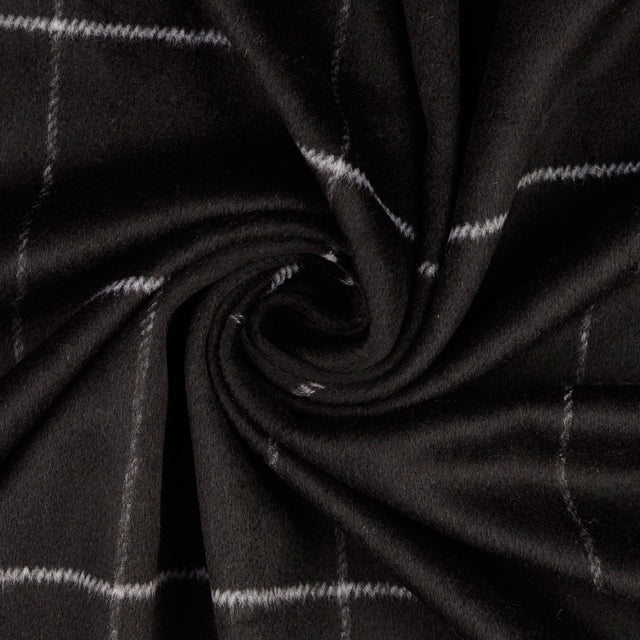 Madison Black Wool Polyester Check Coating Fabric Twist