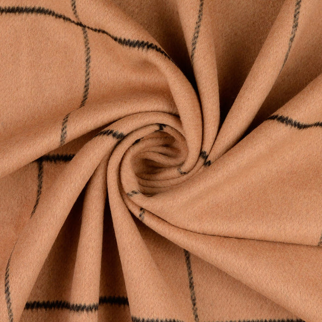 Madison Tan Wool Polyester Brown Check Coating Fabric Twist