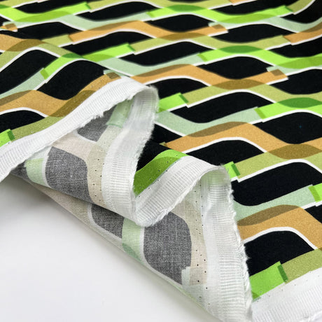 Marni Viscose Lattice Green Black Gold Ecovero Italian Deadstock Abstract Dress Fabric Fold